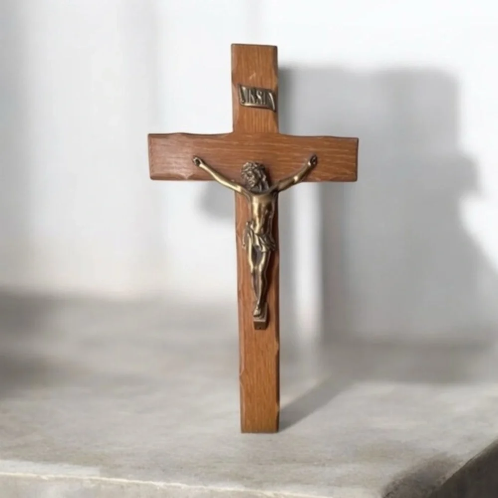 Crucifix Wall Cross, Handmade Catholic Wooden Cross with Jesus Christ for Wall